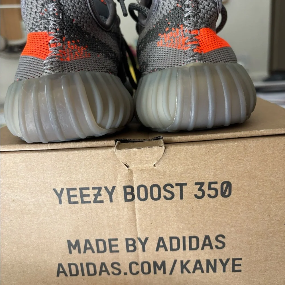 Like New Yeezy Boost 350 Grey and Orange Knit Athletic Shoes by Adidas